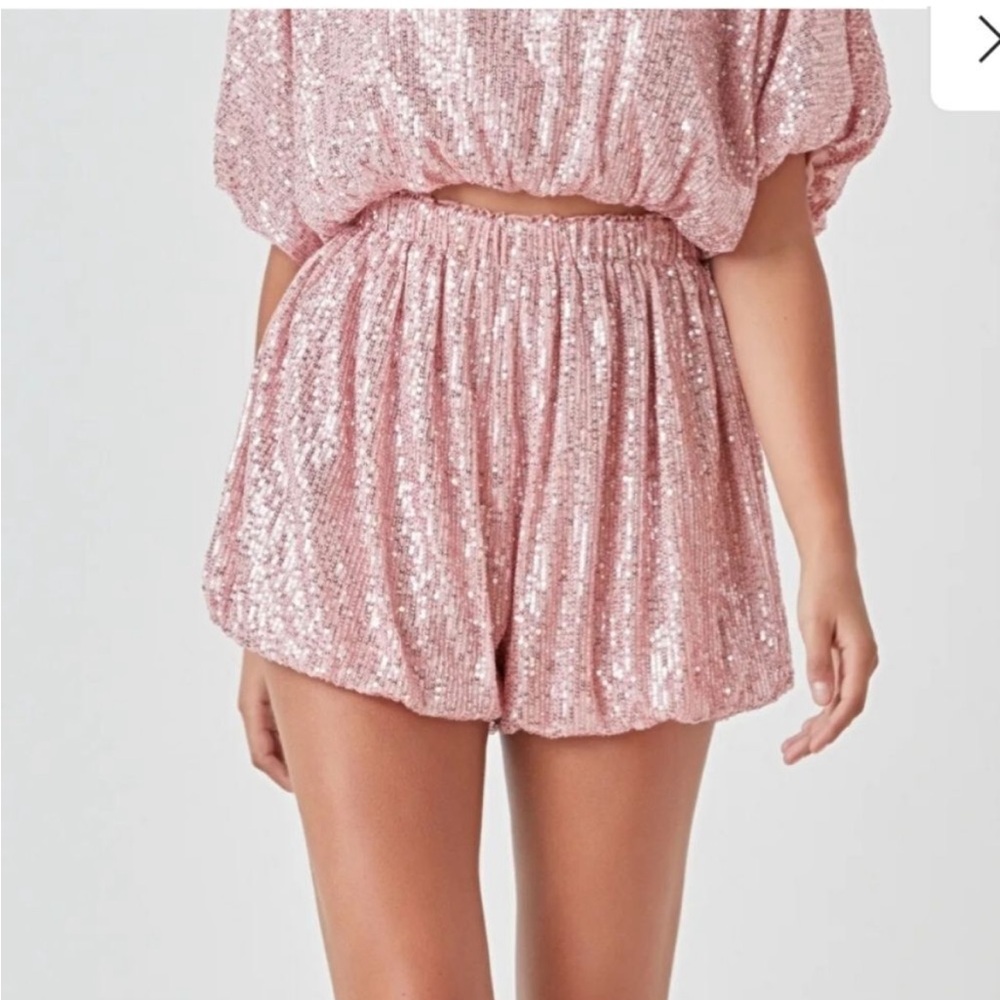 Endless Rose Pink High Waisted Sequin Balloon Edge Shorts